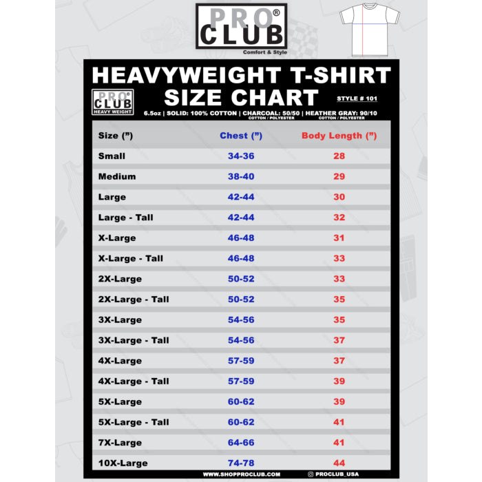 Pro Club Men's Heavyweight Cotton Short Sleeve Crew Neck T-Shirt